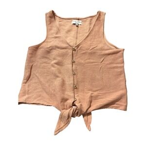 Madewell Texture & Thread Peach Button Front Tie Hem Tank Top Large 100% Cotton